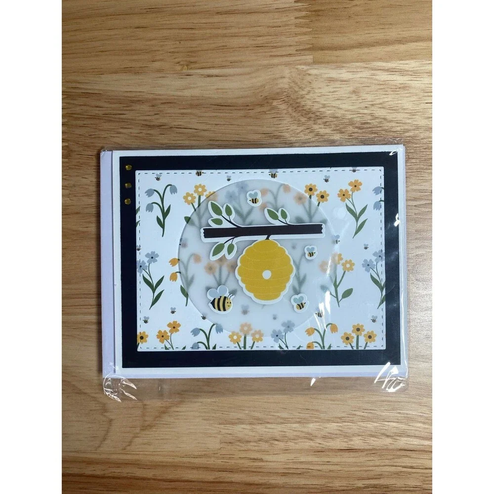 Flowers & Honey Bee Greeting Card – Handmade A2 Card – All Occasion Blank Card